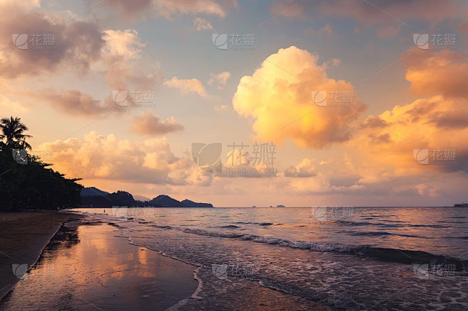 海边和海滩在傍晚，海景和傍晚的海滩素材-花瓣网