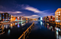 the sky, night, water, channel, lights, the city, home, light