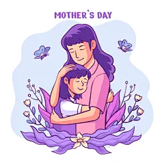 卡通手绘母亲节亲子母女温馨拥抱感恩插画海报封面背景ai设计素材-淘宝网