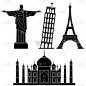 国际著名景点,比萨斜塔,埃菲尔铁塔,罗马,旅途,名声,法国,比萨,剪影
