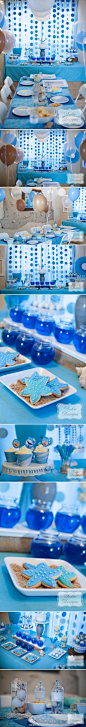 #儿童生日Party# 海洋主题的儿童生日Party布置--蓝色甜品桌，蓝色的餐桌，蓝色的气球，以及各种海洋元素细节，营造出梦幻的海洋世界。 同时，祝大家节日快乐！！！ http://t.cn/zHS6TxK (共9张图片)