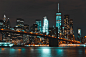 General 6000x4000 cityscape city New York City Brooklyn Bridge city lights cyan