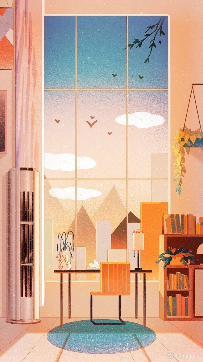 插画人物 室内 风景