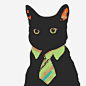 系绿色领带的黑色小猫新图网 https://ixintu.com 黑色 黑色小猫 系领带 可爱小猫插画