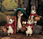 So adorable! Needle felted bunny family. I really like how they're wearing clothes like people. They're just too cute!: 