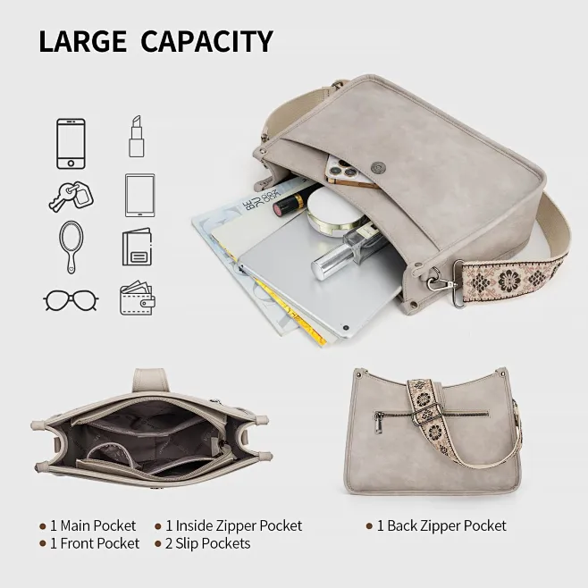 LOUEBICA Women's Vegan Leather Crossbody Bag – Adjustable Strap, Lightweight, Water-Resistant Purse - View #13
