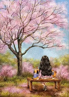 韩国插画师Aeppol笔下的一组清新的森林女孩插画 ​​​​