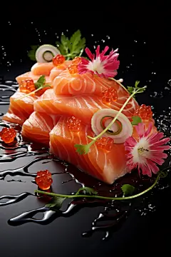 细腻鲜嫩的日式料理三文鱼摄影图片