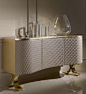 Padded shaped luxury sideboard. Golden details. White and golden sideboard. Luxury furniture. Interior design, interiors, decor. Take a look at: www.bocadolobo.com: 