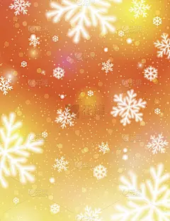 金色背景与散景和模糊的雪花，矢量