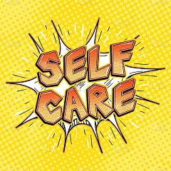 自我关爱字泡在复古波普艺术漫画风格，自我爱动机海报矢量插画