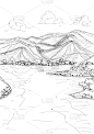 矢量手绘素描河流和自然