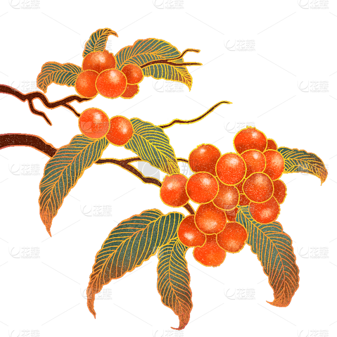 手绘肌理-工笔果子树创意贴纸