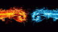 General 1920x1080 fire water fists hands ice digital art