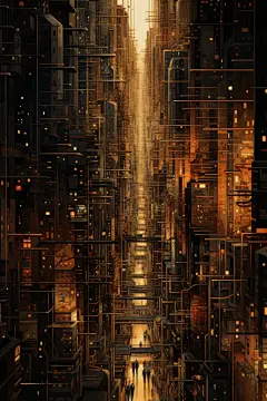 大气赛博朋克现代城市建筑插画