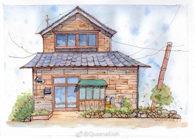 浊言从爱石的小米转采于2021-01-06 15:56:49水彩房子插画浊言