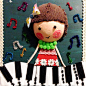 虾米乐创意儿童手工材料画亲子互动手工DIY儿童装饰画一起来弹琴穿着花裙子的小姑娘 #DIY# #布艺#