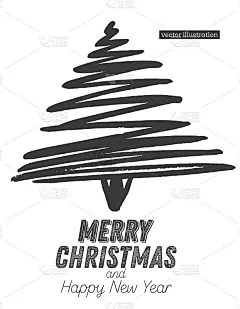 圣诞树素描孤立在白色的背景。圣诞快乐。