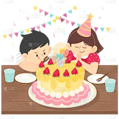 手绘-儿童过生日大尺寸贴纸-偷吃