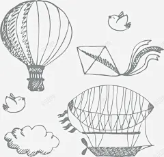 手绘空中的热气球 页面网页 平面电商 创意素材