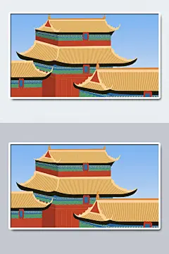 中国风古代红墙建筑插画