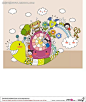 蜗牛箭靶上快乐玩耍的小女孩爱心|爱心棒棒糖|棒棒糖|彩虹桥|插画|花朵|机器人|箭靶|卷草|卡通|卡通人物|卡通人物图片|漫画人物|女孩|人物素材|人物图片|矢量人物|树木|蜗牛|屋子|云朵