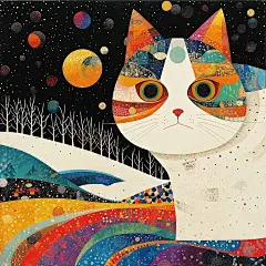 猫生活插画，抽象巨猫，异想天开的海报