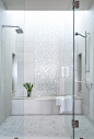 The Hills Group, Granite Bay, CA - Contemporary - Bathroom - Los Angeles - by Emser Tile : Lucente Ambrato Circle Mosaic, Style Plain White (walls/bench), Silver Marble (floor), Kat Alves Photography