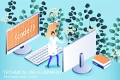 电脑计算机语言密码高科技智能应用概念插画