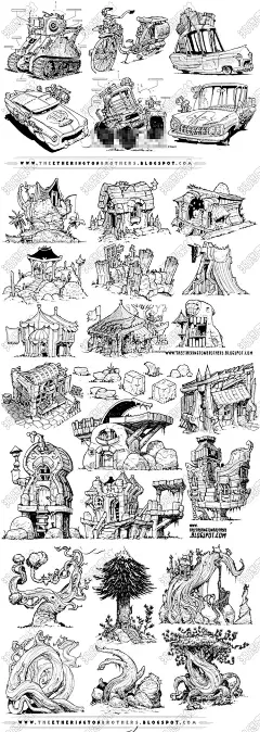 Q版游戏场景美术设计资源 2D原画单体建筑素材 含线稿 多风格-淘宝网