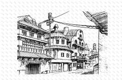 黑白线稿 漫画场景街道与城市 (64)