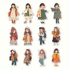 48 件秋季人物服装贴纸适用于笔记本电脑行李自行车笔记本装饰