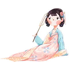 花瓣素材_手绘-中国风汉服人物插画贴纸1_48234972