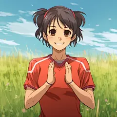 (4/4) 一个穿着红色衬衫的女孩正在微笑，手臂向上抬起，以以动漫艺术、公主核心、tsubasa nakai、景观风景画和社会评论的风格，和UHD图像的插图风格(AI绘图来自WeDraw.art)