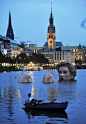 "Badenixe" (Bathing Beauty) or "Riesen Nixe" (Grand Mermaid) Sculpture, Alster Lake, Hamburg, Germany by artist Oliver Voss