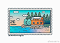 插画师KuoCheng Liao关于小房子的邮票系列插画