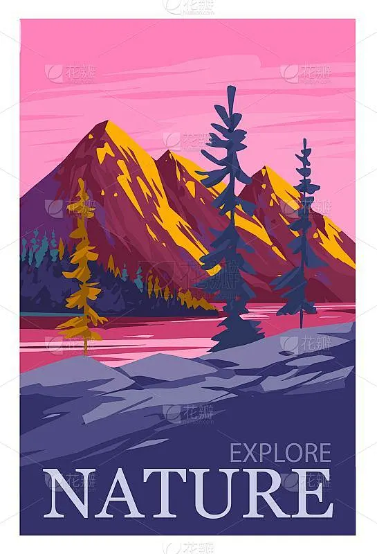 自然景观。山的风景。海报设计。矢量图素材-花瓣网