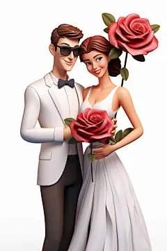 婚纱玫瑰情人节甜蜜情侣人物模型图片