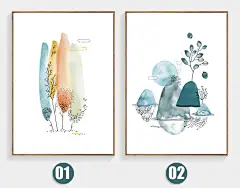 小清新装饰画客厅背景墙画餐厅壁画卧室床头挂画北欧简约水彩插画-淘宝网