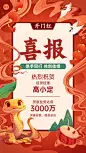 节金融保险开门红喜报表彰贺报喜报中国风插画手机海报