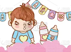 可爱的,婴儿,动画片,华丽的,请柬,浪漫,自然美,问候,抵达,爱