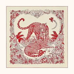 “丛林之爱Tattoo纹”140厘米羊绒加丝方巾 : 山羊绒和真丝混纺方巾（70%山羊绒，30%桑蚕丝）。 法国制造。