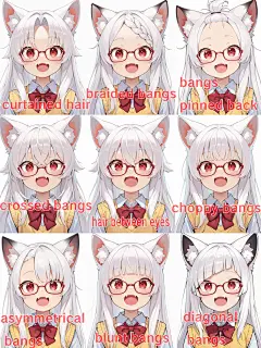 [面向二次元的AI绘画]AI绘画常见刘海提示词 - 小红书
