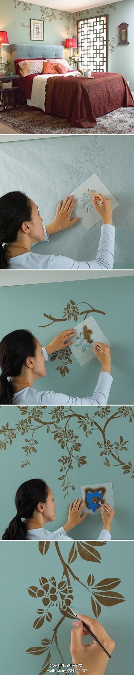 卧室墙绘DIY墙绘其实也可以自己动手，枝...