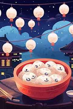 传统节日元宵节元宵汤圆食物插画