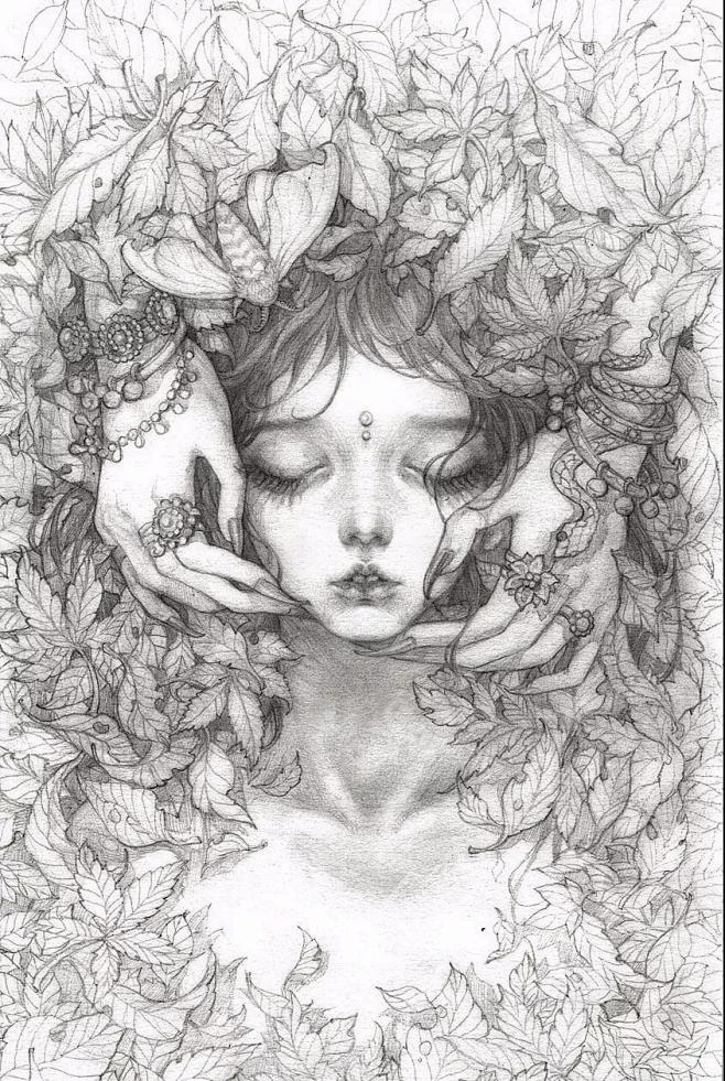 唯美古风《半面妆》插画，有些容颜望一眼就...