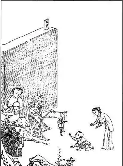 中国古代人物插画-老人和玩耍的童子传统图案|黑白|绘画|老人|女子|矢量素材|童子|玩耍|艺术|中国风|中国古典|装饰