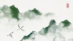 石家小鬼原创中国风二十四节气插画插画，商用请联系邮箱shijiaxiaogui@qq.com，未经允许严禁商用。仙山 仙境 白鹤 仙鹤