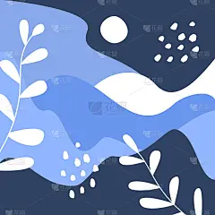 抽象艺术冬季圣诞节寒冷季节的背景与波浪流体形状树叶雪，时尚的现代艺术纹理在蓝色的阴影，矢量插图图形