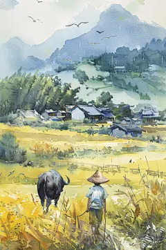AI数字艺术清明节中国风牧童插画
